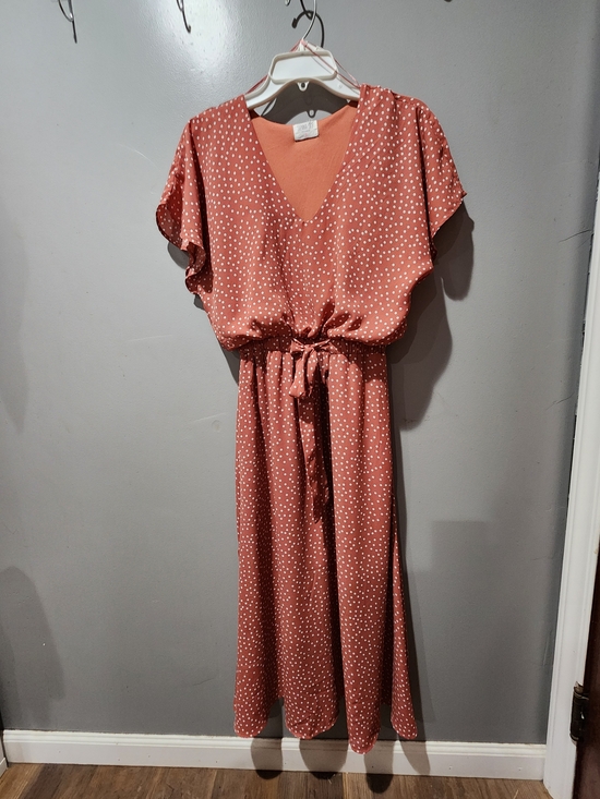 Sienna Sky Dresses & Skirts - Sienna Sky Rust Polka Dot Maxi Dress. Has POCKETS!